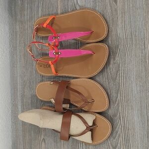 2 For 1 Ann Taylor LOFT Sandals New Brown Flip Flops Pink Orange Red Sandals 6